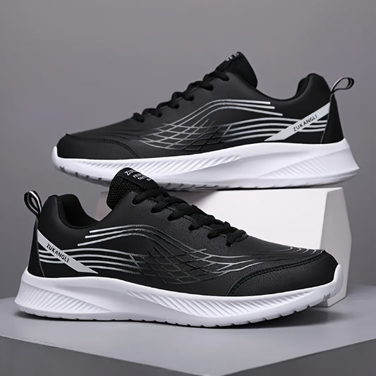 Men's Breathable Lightweight Running Shoes with Air Cushion Technology - Black Low-Top Sneakers for Walking, Jogging, Training  Casual Wear, PU Upper  MD Sole, All-Season Comfort, Sleek Sporty Design, Cushioned Support