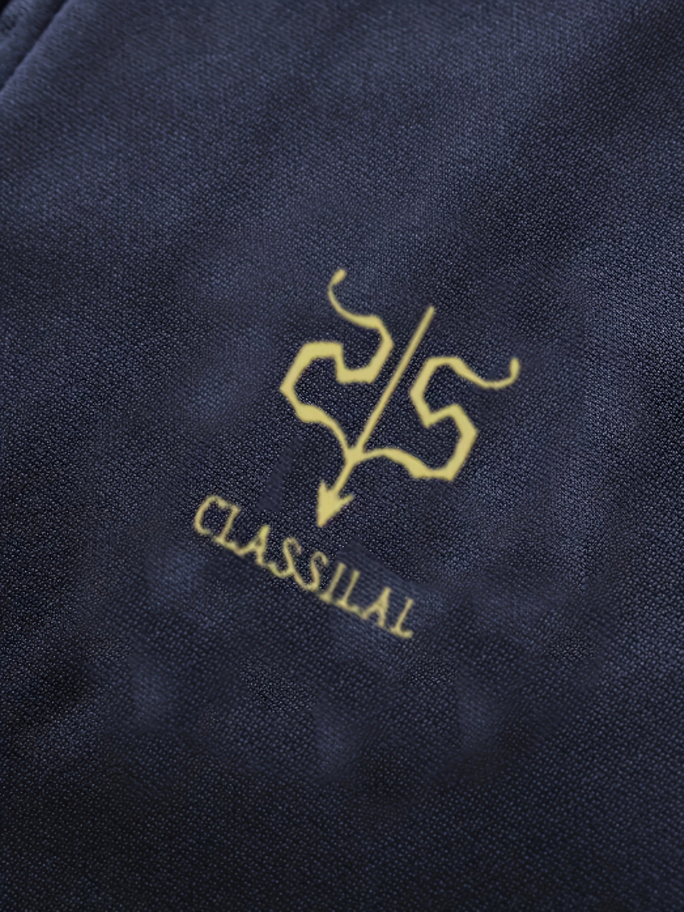 Տղամարդու մուգ կապույտ "Shan Yes" տպագրությամբ սպորտային հագուստ - ճարմանդով բաճկոն և գրպաններով մարզական տաբատ, ստանդարտ ֆիթ, գարնան և աշնան համար, հարմարավետ հանգստի հագուստ, հանգստի բաճկոն | սպորտային բաճկոն | ճարմանդով փակում, անհրաժեշտ բաճկոն