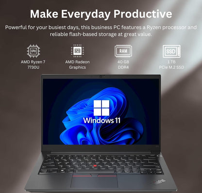 Lenovo Thinkpad E14 Gen 5 Business Laptop, 14" FHD+ Display, AMD Ryzen 7 7730U (Beat I7-1255U), 40GB RAM, 1TB SSD, FP Reader, Backlit Keyboard, HDMI, RJ45, Wi-Fi 6, Windows 11 Pro, Black