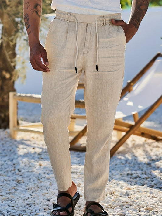 2025 Men'S Summer Versatile Casual -Linen Straight Leg Sports Pants for Spring And Autumn