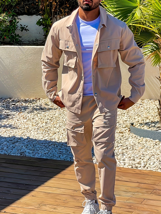 Տղամարդու առօրյա պոլիեսթերային կոստյումի հավաքածու, միագույն, չձգվող, սովորական չափսի, օձիքով, գրպանային դետալներով, լեռնագնացության, ամենօրյա կրելու և հատուկ առիթների համար, գարուն/աշուն, աշուն/ձմեռ