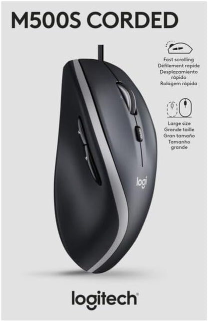 Logitech M500S Advanced Corded Mouse with Advanced Hyper-Fast Scrolling & Tilt, Customizable Buttons, High Precision Tracking with DPI Switch, USB Plug & Play