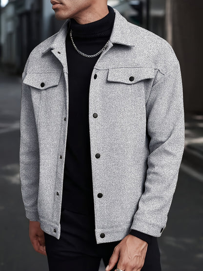 Men'S British-Inspired Workwear Jacket - Casual Short Length Loose Fit with Pockets, Solid Color, Spring/Fall Outerwear, Non-Stretch Fabric, Snap Closure, Regular Fit for Everyday & Travel, Spring Fall Clothing, Structured De
