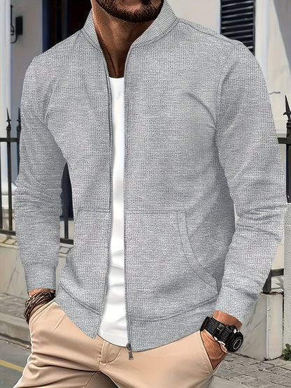 Տղամարդու թեթև բաճկոն՝ կանգնած օձիքով - առջևի կայծակաճարմանդով փակվող, սովորական չափսի, առօրյա և պաշտոնական հագուստի համար - Գարուն/աշուն վերնազգեստ սպիտակ/չեզոք երանգներով - Հեշտ խնամքի կայծակաճարմանդով բաճկոն