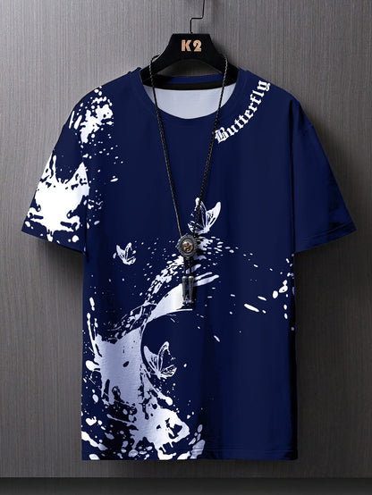 Տղամարդու հարթ ուսերով, թիթեռի նախշերով, կարճ թևքերով մարզաշապիկ XT7119