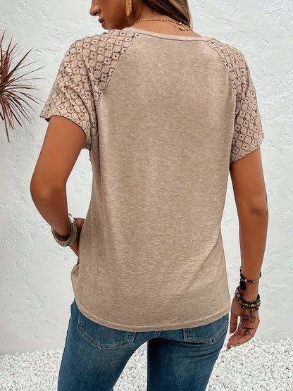 Հակապատկեր ժանյակավոր, կլոր վզնոցով մարզաշապիկ, Գարուն-ամառվա համար նախատեսված կարճ թևքերով մարզաշապիկ, Կանացի հագուստ