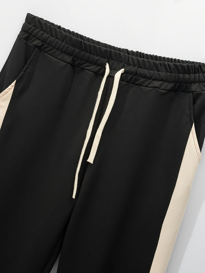 Տղամարդու ամենօրյա բեյսբոլի օձիքով բաճկոնի և տաբատի հավաքածու, գունային բլոկներով երկար թևքերով սվիտեր և սպորտային տաբատ, պոլիեսթերից հյուսված կոստյում կոճակներով, գարուն/աշուն հավաքածու