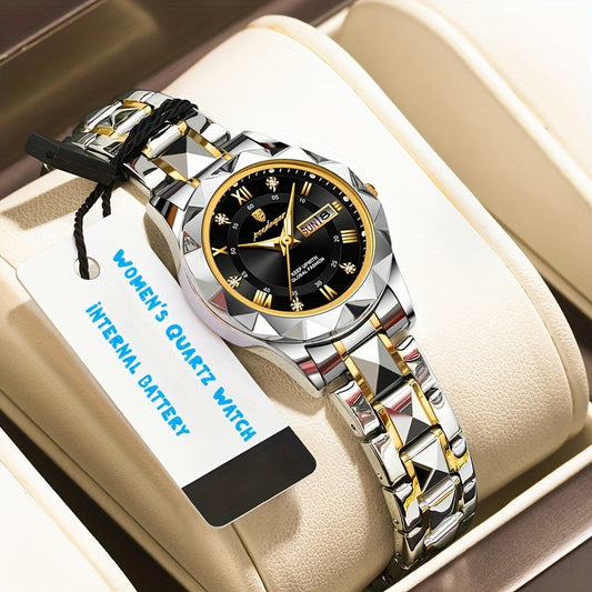 Stainless Steel Women's Luxury Quartz Watch with Date Display, Luminous Hands & High Quality IPX7 - Elegant Casual & Formal Wear, Perfect Gift for Birthdays, Valentine's Day
