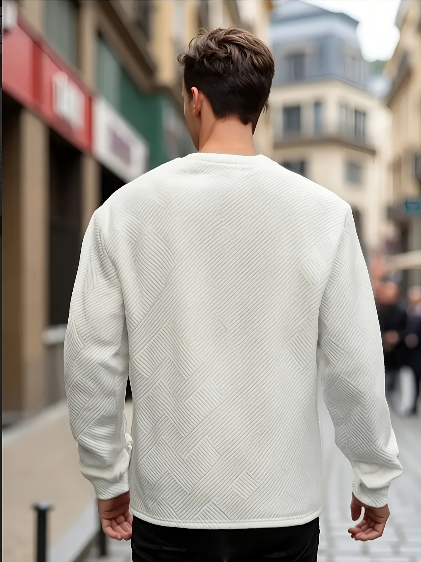 Տղամարդու առօրյա երկար թևքերով, կլոր վզնոցով սվիտեր | Ծանր երկրաչափական նախշերով, սովորական չափսերով, իդեալական է գարուն/աշուն համար