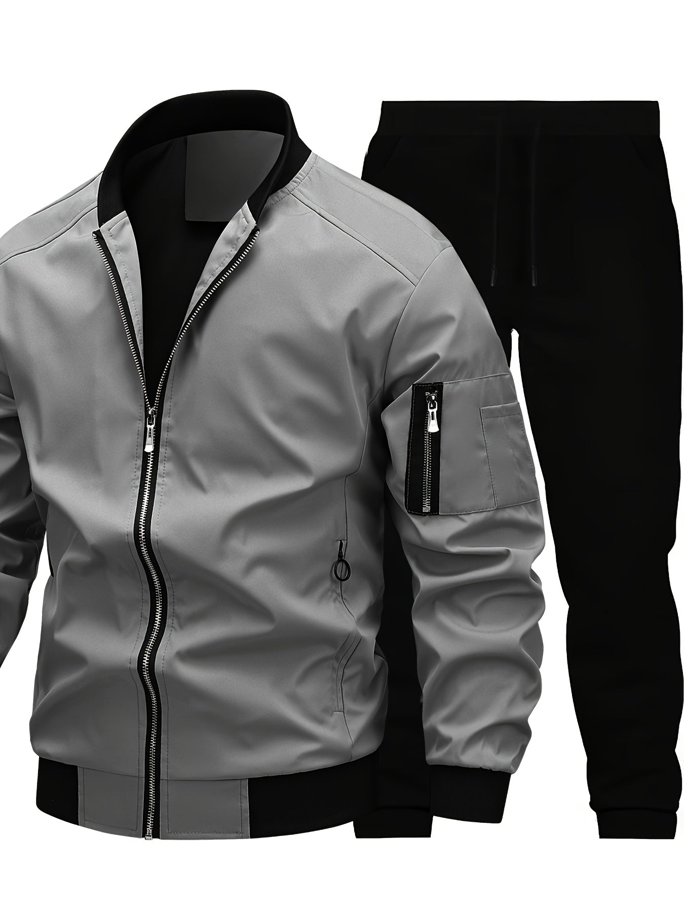 Տղամարդու առօրյա աշխատանքային բաճկոնի և տաբատի հավաքածու, միագույն, երկար թևքերով, սովորական չափսի, գրպաններով, գարնան/աշնան համար, առօրյա հագուստ, առօրյա հագուստ|Առօրյա ոճ|Միագույն բաճկոն