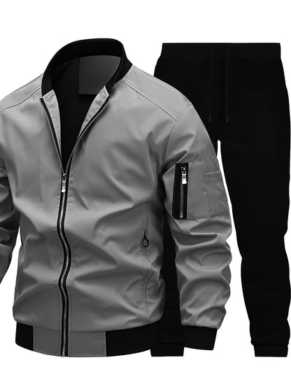 Տղամարդու առօրյա աշխատանքային բաճկոնի և տաբատի հավաքածու, միագույն, երկար թևքերով, սովորական չափսի, գրպաններով, գարնան/աշնան համար, առօրյա հագուստ, առօրյա հագուստ|Առօրյա ոճ|Միագույն բաճկոն