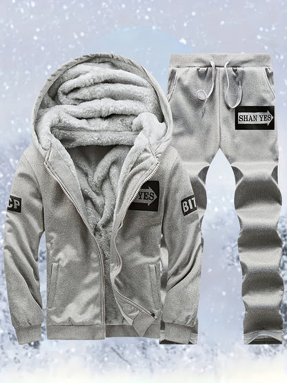 Տղամարդու «SHAN YES» այբուբենի նախշերով, խիտ աստառով, գլխարկով սվիտերի և վազքի համար նախատեսված տաք մարզական հագուստ, աշնանային և ձմեռային։