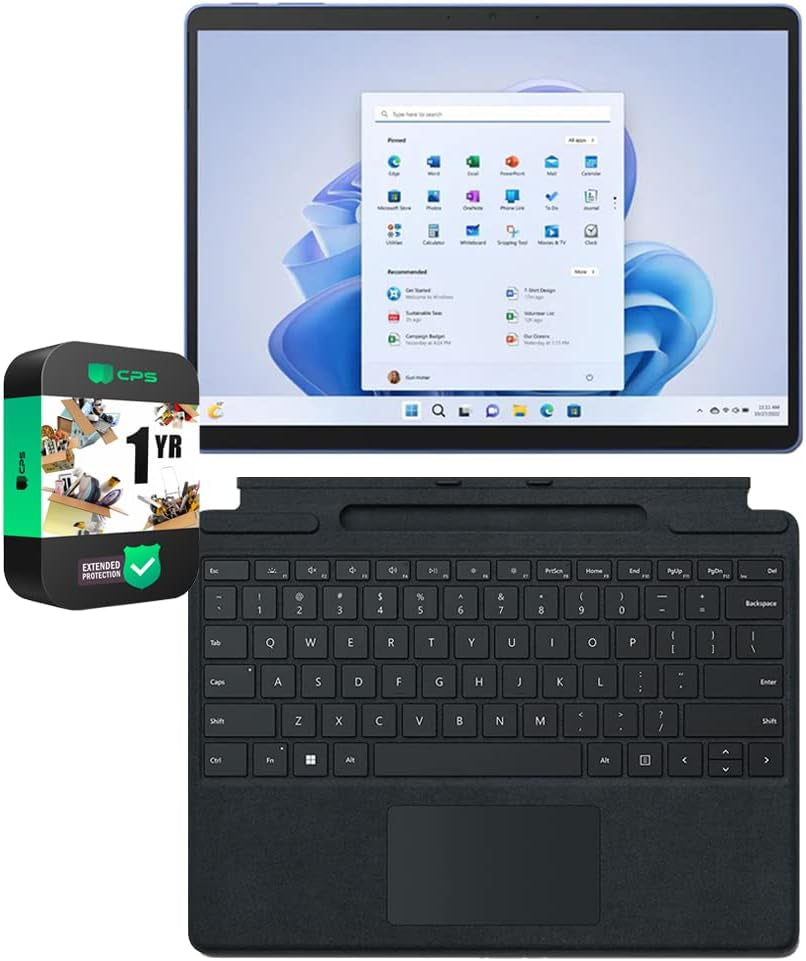 Microsoft Surface Pro 9 13" Touch Tablet, Intel I7, 16GB/256GB, Platinum Bundle Surface Pro Signature Mechanical Keyboard, Black and 1 YR CPS Enhanced Protection Pack
