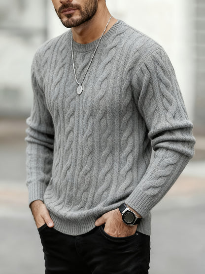 New Autumn-Winter Men's Casual Commuter Solid Color Crew Neck Knit Pullover