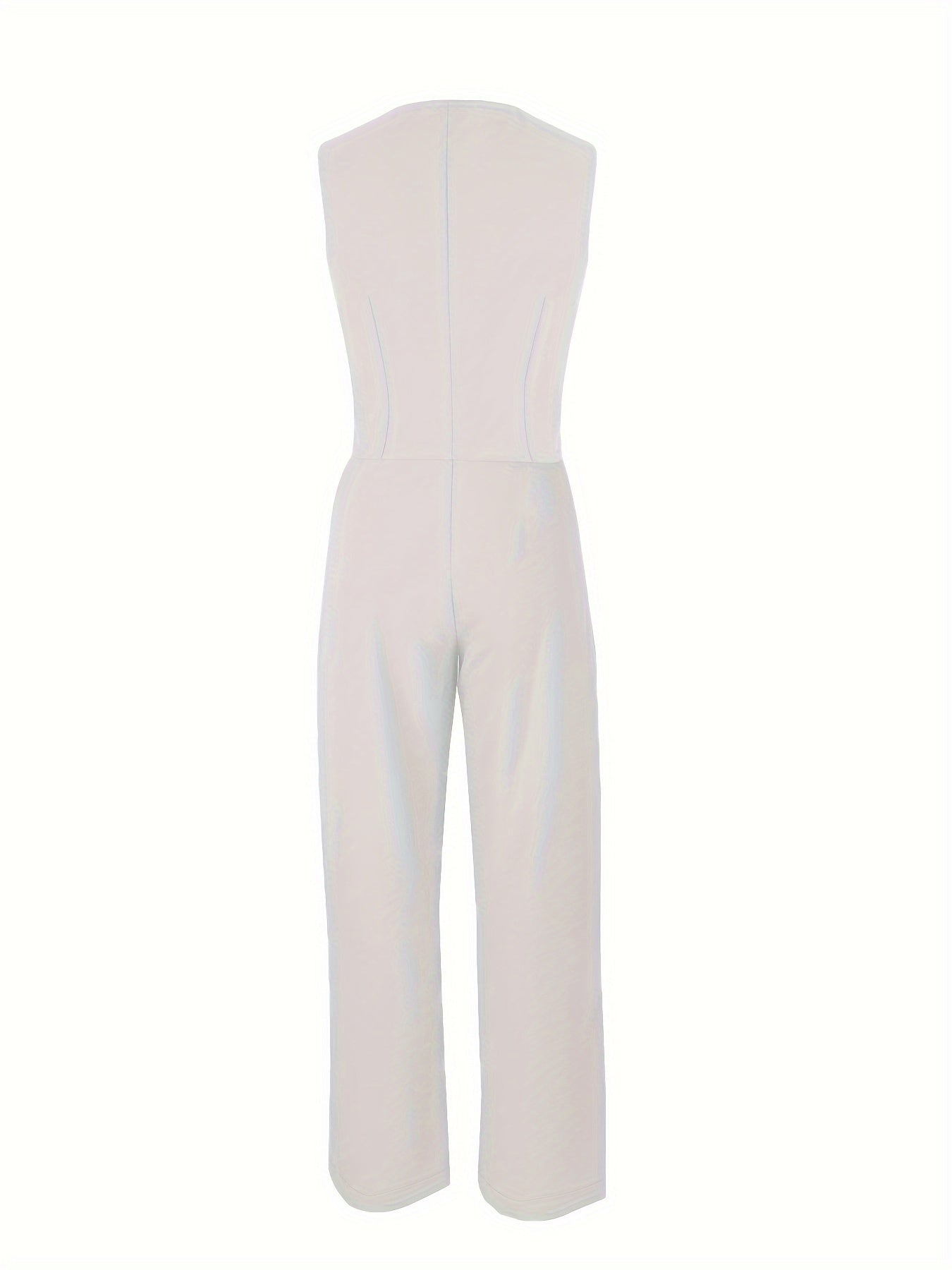 Միագույն ոճային տաբատներ, կոճակներով առջևի կեղծ գրպաններով անթև բաճկոն և բարձր իրանով ծալքավոր տաբատներ, կանացի հագուստ