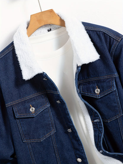 Տղամարդու տաք, բրդյա ծածկույթով, ամենօրյա ջինսե բաճկոն, աշնանային-ձմեռային, շքեղ փողոցային ոճի կոճակներով բաճկոն