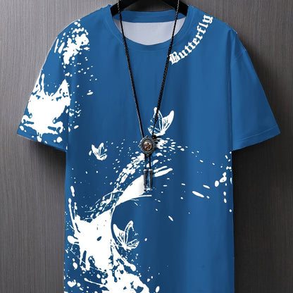 Տղամարդու հարթ ուսերով, թիթեռի նախշերով, կարճ թևքերով մարզաշապիկ XT7119