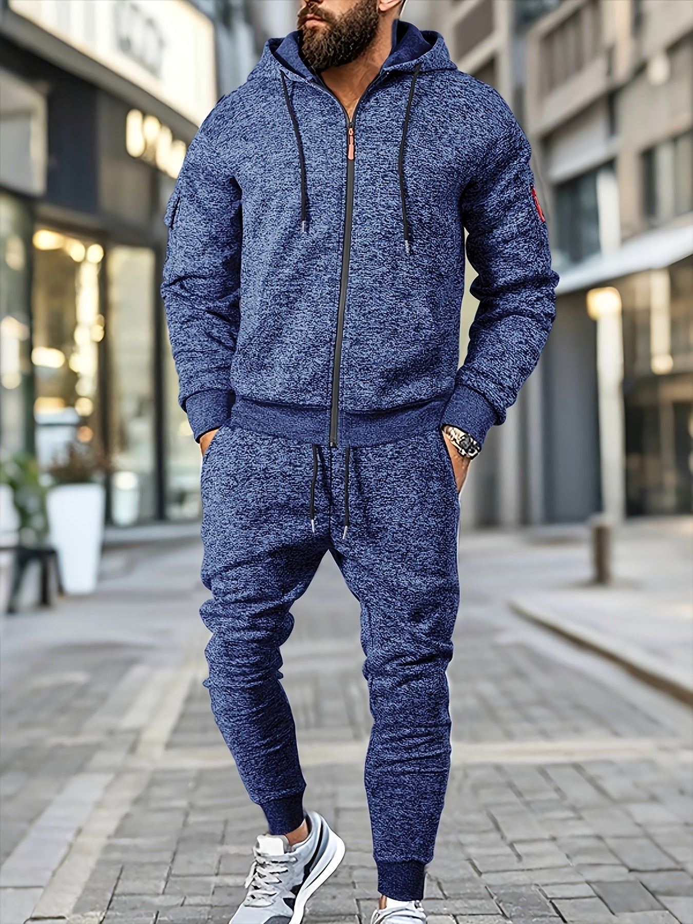 Տղամարդու առօրյա սպորտային վերնաշապիկի և տաբատի հավաքածու՝ կայծակաճարմանդով, լարով, բրդյա ծածկույթով՝ պոլիեսթերի խառնուրդով, լվացքի մեքենայով լվացվող