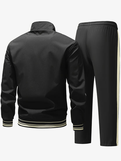 Տղամարդու սպորտային, առօրյա բաճկոնի և տաբատի հավաքածու, երկգույն միահյուսված տառային նախշերով, ոճային, բոլոր եղանակների համար նախատեսված, մարզիկների կողմից նախընտրելի TZ6062