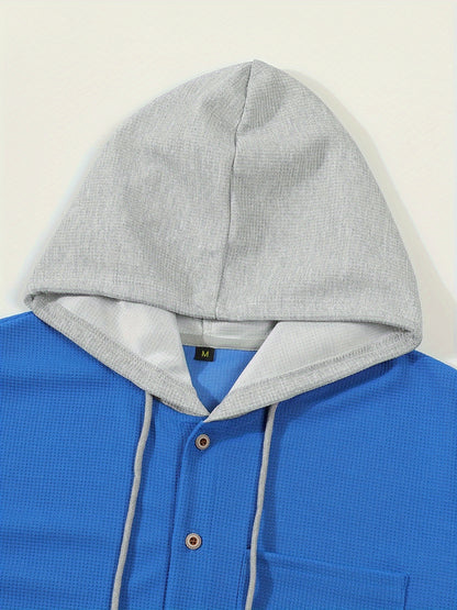 Տղամարդու առօրյա գլխարկով բաճկոն - փափուկ, շնչող պոլիեսթերից՝ կոճակներով դիզայնով և գրպաններով | Հիանալի է գարնանային, աշնանային և բացօթյա գործունեության համար, երկար թևքերով, նորաձև, ամենօրյա, հանգստի ոճով, ավանդական տարբերակով