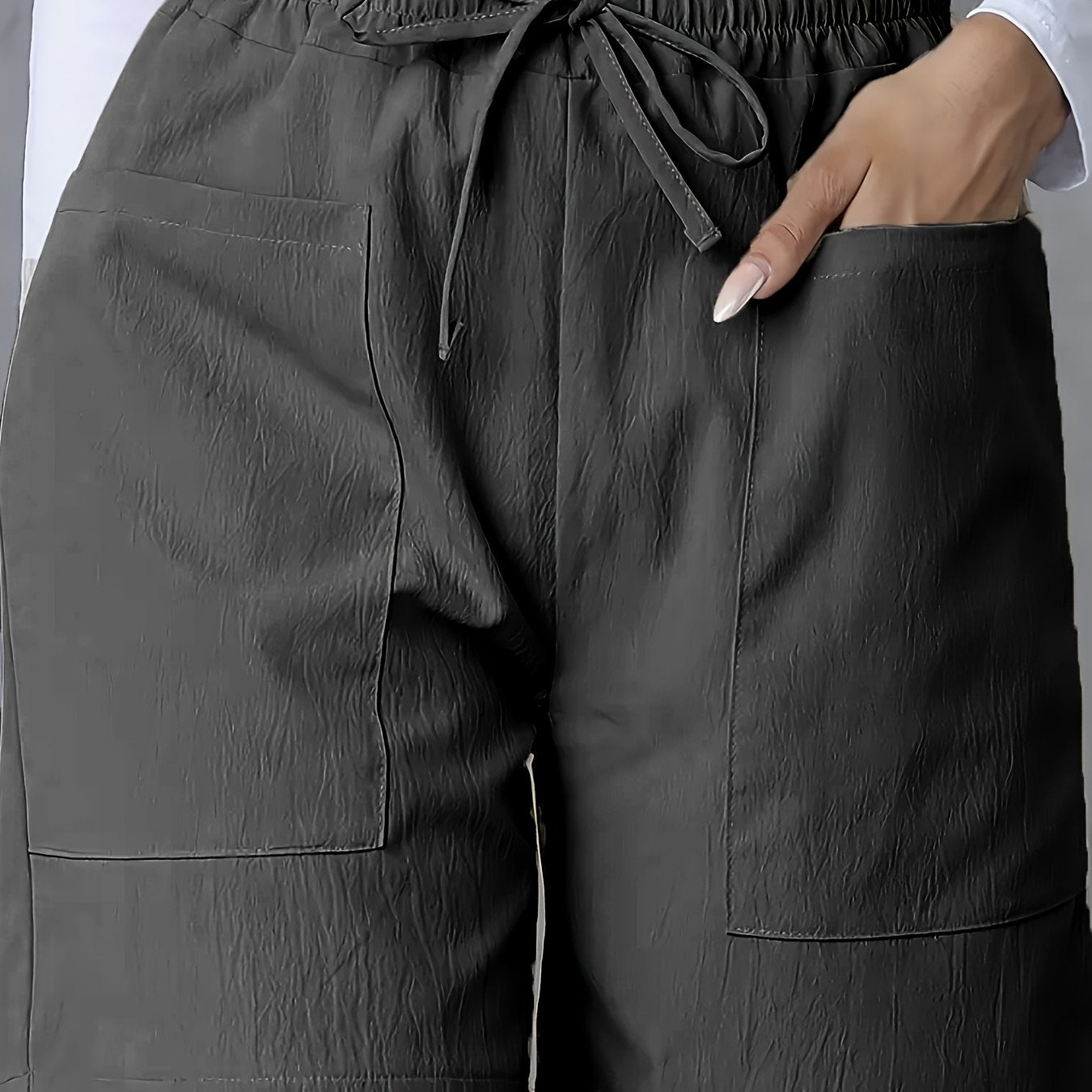 Կանացի հանգստի էլեգանտ առօրյա միաձույլ պոլիեսթեր կարճ շալվար, սովորական եզրագծով, չձգվող, գրպանով, գարնան, ամառ, աշնան համար