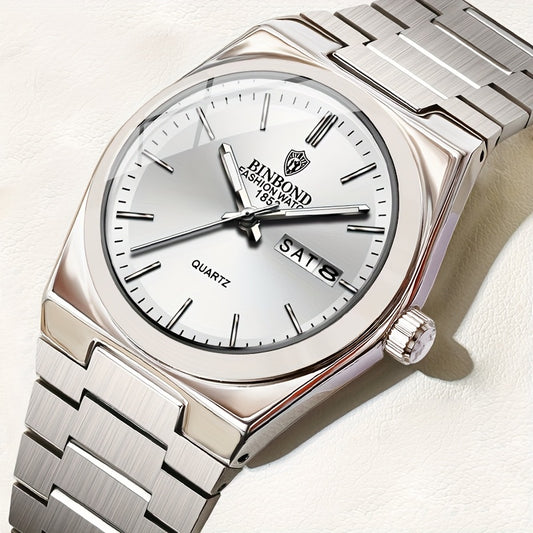 BINBOND կանացի չժանգոտվող պողպատից քվարցե ժամացույց - IP67, լուսարձակող քրոնոգրաֆ, օրացույց, ամուր ցինկի համաձուլվածքից պատյան, էլեգանտ դիզայն ամենօրյա հագուստի համար, ամենօրյա ժամացույց | Էլեգանտ ժամացույցի դիզայն | Quartz Movemen