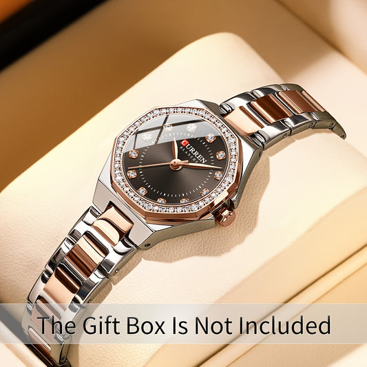 CURREN Women's Elegant Fashion Luxury Rhinestone-Adorned Small Dial Watch - Stainless Steel Band, Zinc Alloy Case,, Analog Display - Ideal for Business & Social Events, Perfect Gift, CURREN