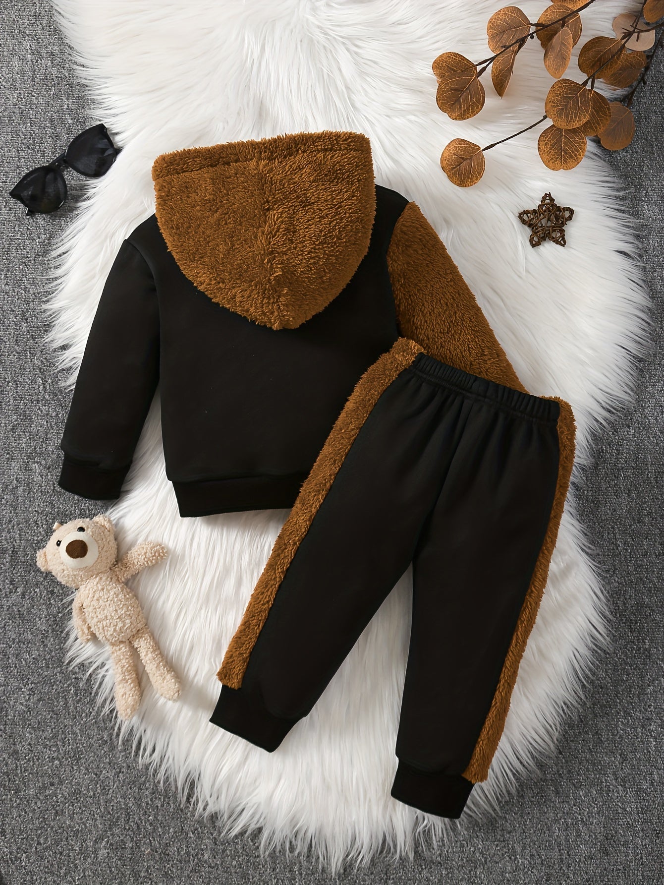 Cozy & Cute Boys' 2pcs Set: Fleece-Lined Bear Embroidered Hoodie and Pants - Perfect for Fall/Winter, Perfect for Outdoor