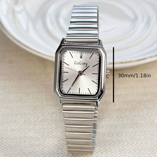 1 հատ կանացի ոսկեգույն չժանգոտվող պողպատե ժապավենով նորաձև քառակուսի թվատախտակով քվարցային ժամացույց, առօրյա կյանքի համար, տոնական նվեր