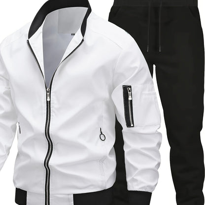 Տղամարդու առօրյա աշխատանքային բաճկոնի և տաբատի հավաքածու, միագույն, երկար թևքերով, սովորական չափսի, գրպաններով, գարնան/աշնան համար, առօրյա հագուստ, առօրյա հագուստ|Առօրյա ոճ|Միագույն բաճկոն