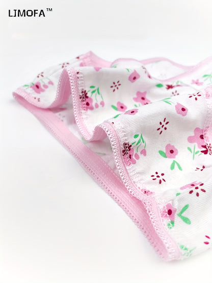 6pcs Girls' Cotton Panties, Love & Floral Pattern Soft Breathable Lace Triangle Underwear