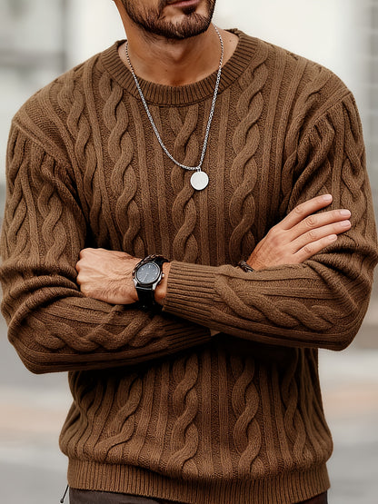 New Autumn-Winter Men's Casual Commuter Solid Color Crew Neck Knit Pullover