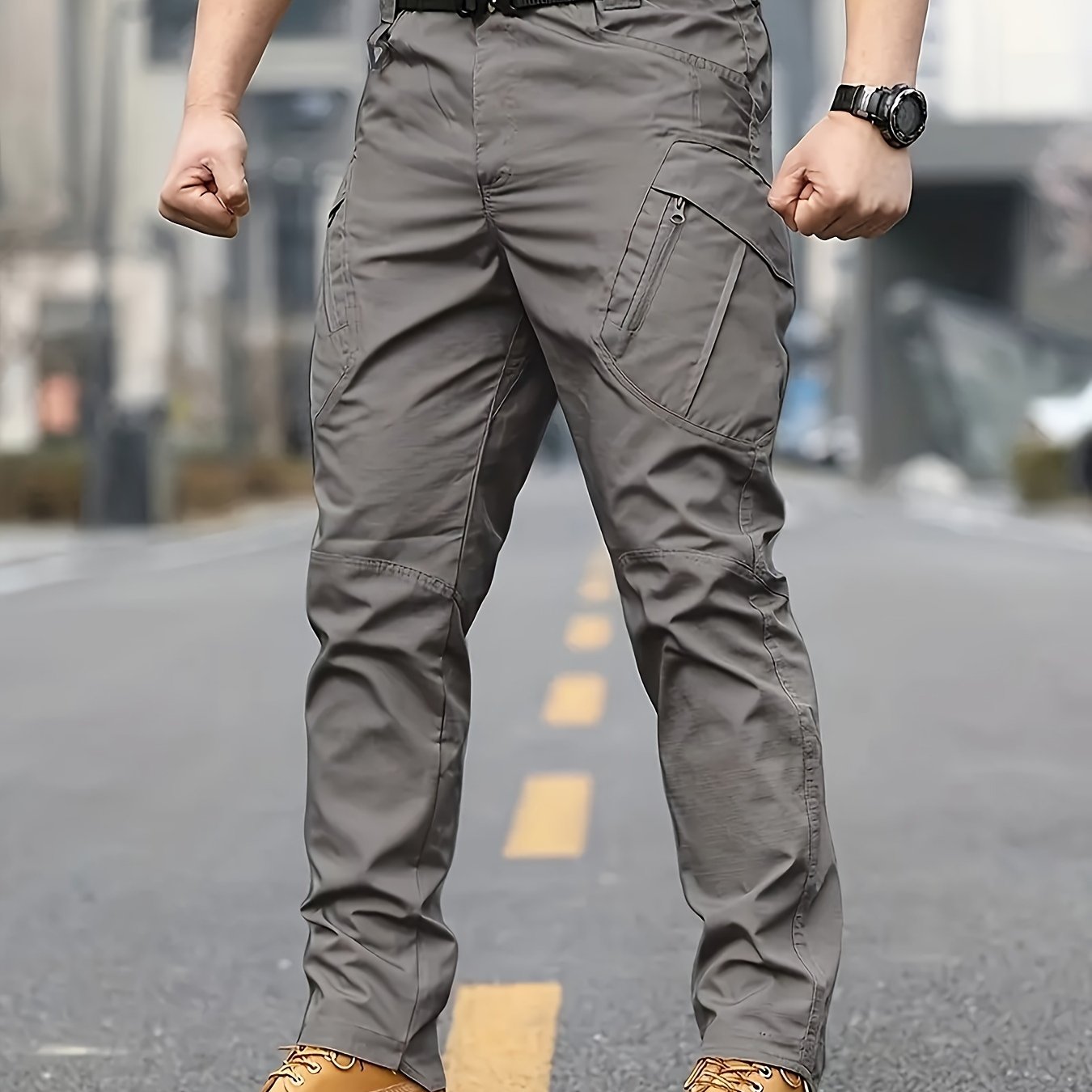 Տղամարդկանց տակտիկական տաբատ պոլիեսթեր 100% սպորտային ոճով, չձգվող պինդ բեռների տաբատ՝ գրպաններով արշավների և պատահական հանգստյան օրերի համար, չորս սեզոնային հագուստ, սովորական պիտանի մեծահասակների հյուսված տաբատ