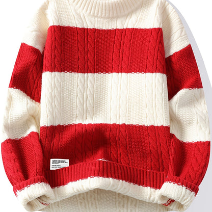 Գծավոր, գունային բլոկներով տրիկոտաժե սվիտեր տղամարդկանց համար | Ազատ չափս, կլոր վզնոց, կողային տրիկոտաժ, իդեալական է գարուն/աշուն սեզոնի համար, փողոցային ոճ, կատարյալ է դեռահաս տղաների համար