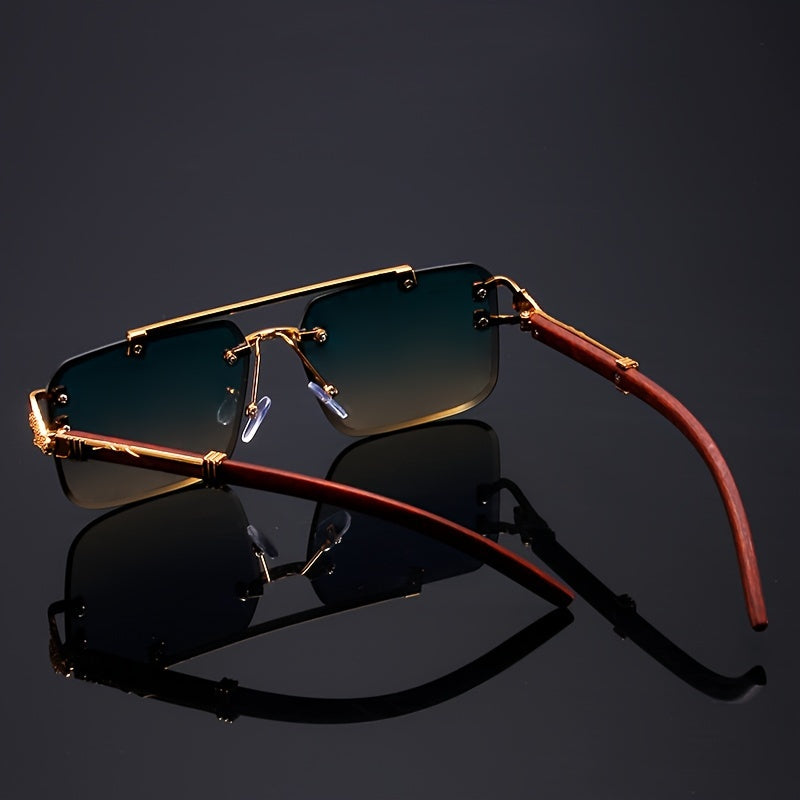 Էլեգանտ, առանց շրջանակի օդաչուի ոճի նորաձև ակնոցներ տղամարդկանց և կանանց համար՝ ոսկեգույն ընձառյուծի նախշերով, կանաչ գրադիենտային ոսպնյակներով, թեթև մետաղական շրջանակով, իդեալական է լողափնյա երեկույթների և ճանապարհորդությունների համար