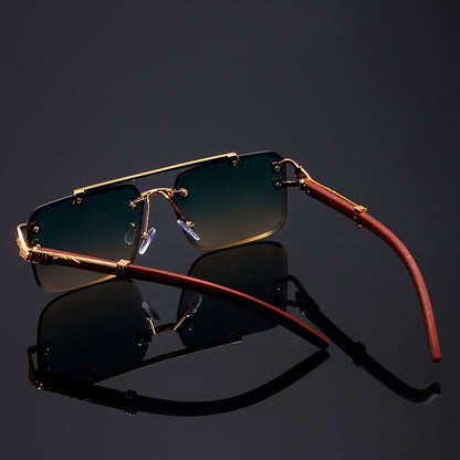 Էլեգանտ, առանց շրջանակի օդաչուի ոճի նորաձև ակնոցներ տղամարդկանց և կանանց համար՝ ոսկեգույն ընձառյուծի նախշերով, կանաչ գրադիենտային ոսպնյակներով, թեթև մետաղական շրջանակով, իդեալական է լողափնյա երեկույթների և ճանապարհորդությունների համար