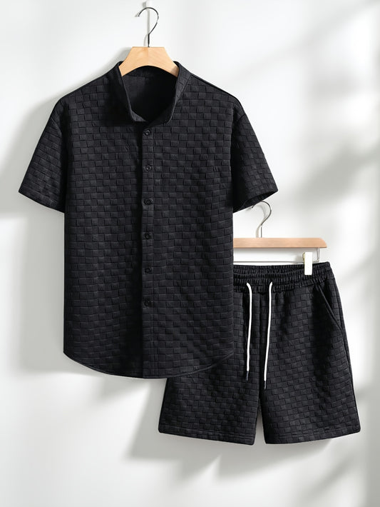 Տղամարդու վերնաշապիկի և շորտերի հավաքածու՝ միագույն, տրիկոտաժե, առօրյա, հարմարավետ, բարձրորակ, երկկտոր շորտ