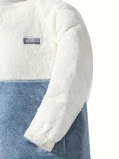 Men'S Double-Sided Fleece-Lined Thickened Jacket - Casual Stand Collar with Letter Print, Regular Fit, Pockets, Polyester Fill, Versatile for Fall/Winter, Winter Jacket