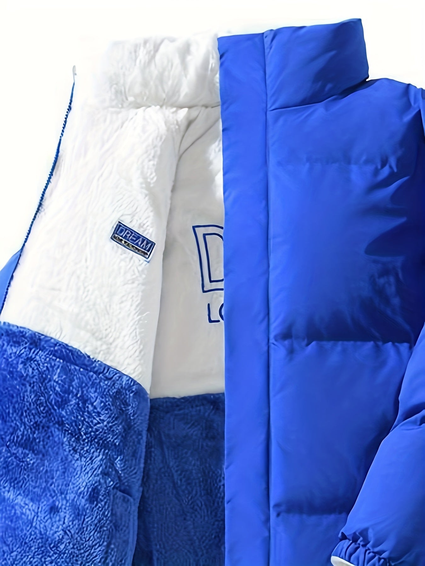 Men'S Double-Sided Fleece-Lined Thickened Jacket - Casual Stand Collar with Letter Print, Regular Fit, Pockets, Polyester Fill, Versatile for Fall/Winter, Winter Jacket