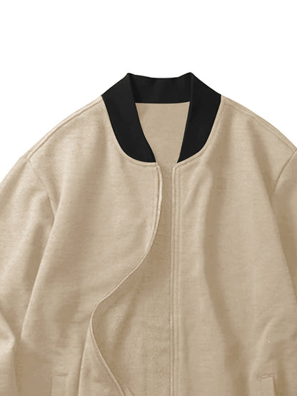 Տղամարդու առօրյա նորաձև կոստյումի հավաքածու՝ պոլիեսթերից, կանգնած օձիքով, կայծակաճարմանդով բաճկոն և լարով տաբատ՝ գարնանային/աշնանային համար