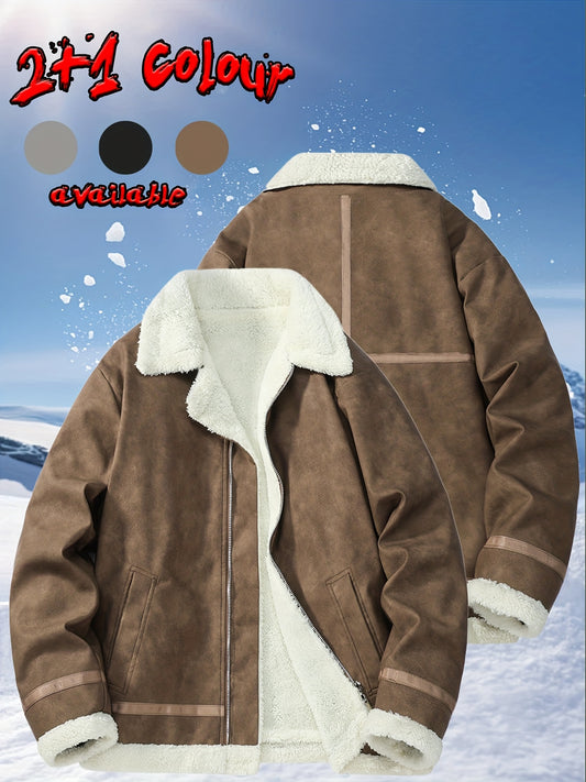 Men's Heavy-Duty Winter Bomber Jacket with - Full-Zip Workwear Coat, Collar & Full-Zip Front, Full-Zip Closure (No Bulk), Golden-Tone Button-like Closure, Hand Washable - Tan/Beige/Brown/Pink/Gray/Purple