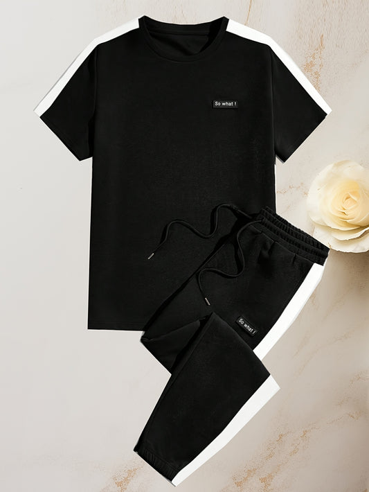 Տղամարդկանց ամառային սպորտային առօրյա հավաքածու՝ կլոր վզով մարզաշապիկով և լարերով ձգվող տաբատով, նորաձև, շնչող, արագ չորացող վերնամասով և ներքևի մասով։