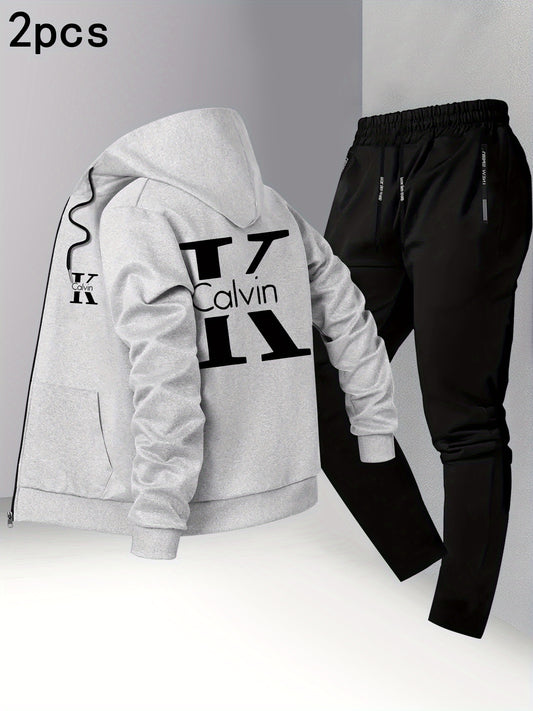 Տղամարդկանց նորաձև աշուն/ձմեռ՝ երկու մասից բաղկացած կոմպլեկտ՝ գլխարկով բաճկոնով և վերնաշապիկով՝ CK նախշերով, առօրյա գործնական հագուստ, երիտասարդական հանգստի բեյսբոլի համազգեստի, կանգնած օձիքով կոստյում։