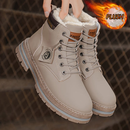 Men's Snow Sports Training Shoes for Autumn and Winter, Featuring a Plush-lined Thick Design for All-over Comfort. Soft, Light Beige-friendly, and Thickly Insulated for Warmth, Suitable for Various Winter Leisure Activities.