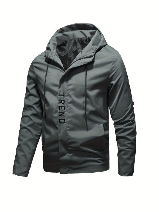 Men's Casual Hooded Jacket, Chic Zip Up Cargo Jacket For Spring Fall Outdoor Activities - ayq