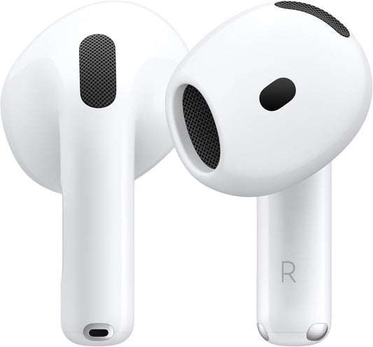 Apple Airpods 4 Wireless Earbuds, Bluetooth Headphones, Personalized Spatial Audio, Sweat and Water Resistant, USB-C Charging Case, H2 Chip, up to 30 Hours of Battery Life, Effortless Setup for Iphone