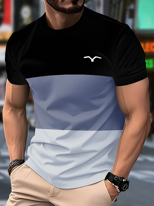 Տղամարդու ամենօրյա «F» լոգոտիպով շապիկ - սև-սպիտակ, կարճ թևքերով, կլոր վզնոցով, թեթև, ամառային ոճի, սովորական չափսի, մեծահասակների համար, ամենօրյա հագուստ, մինիմալիստական ​​դիզայն, թեթև գործվածք