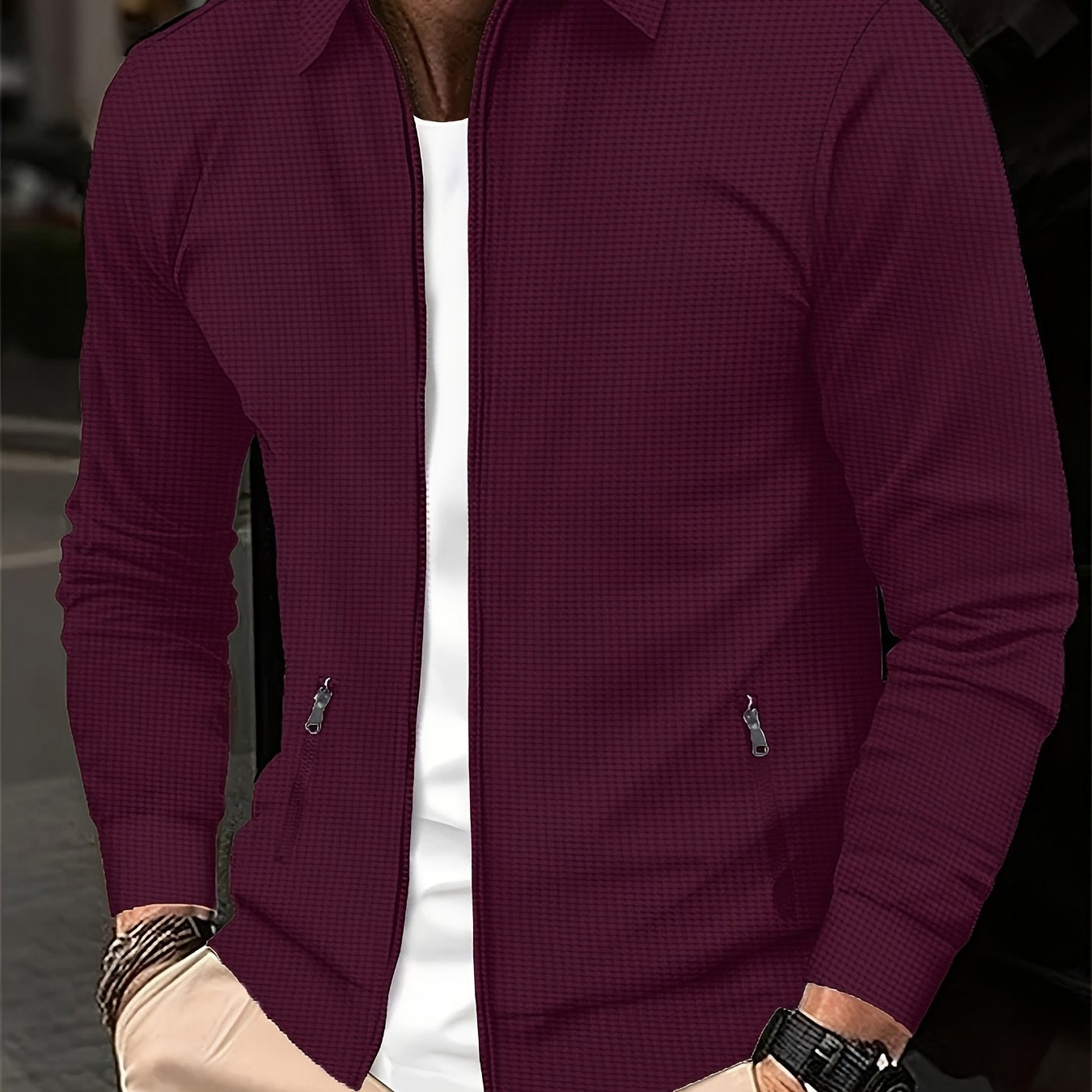 Տղամարդու թեթև, վաֆլիով տրիկոտաժե երկար թևքով, կայծակաճարմանդով բաճկոն - շնչող գոլֆի և վազքի վերնաշապիկ՝ գրպաններով, ամենօրյա, սպորտային դիզայն՝ բացօթյա գործունեության համար, գարուն/աշուն, գոլֆի բաճկոն, ակտիվ կենսակերպի հագուստ, դասական օձիքով, Dura