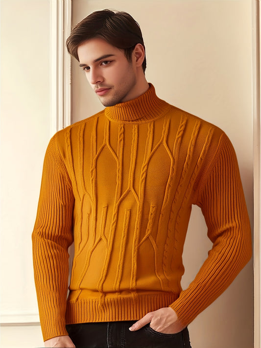 Men'S Solid Color Turtleneck Sweater, Highly Elastic, Stylish, Comfortable, And Warm Top, Suitable for Outdoor Wear in Autumn And Winter, Base Layer Sweater, Striped Knitted Turtleneck Sweater - Long Sleeve Pullover, Featurin
