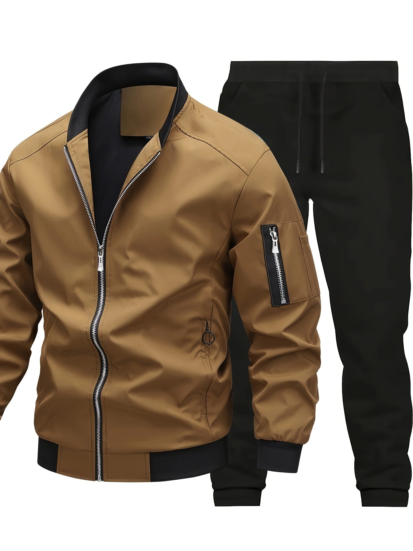 Տղամարդու առօրյա աշխատանքային բաճկոնի և տաբատի հավաքածու, միագույն, երկար թևքերով, սովորական չափսի, գրպաններով, գարնան/աշնան համար, առօրյա հագուստ, առօրյա հագուստ|Առօրյա ոճ|Միագույն բաճկոն